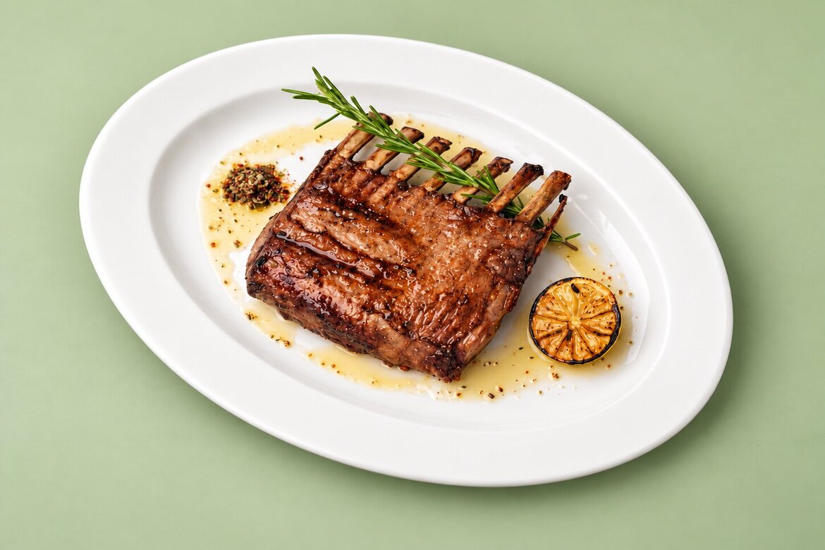 charcoal-grilled lamb rack